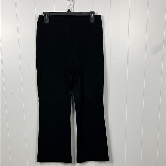 SPANX Womens Boot Cut Pant M Black Stretch Waist Faux Fly Front Slight Flare EUC